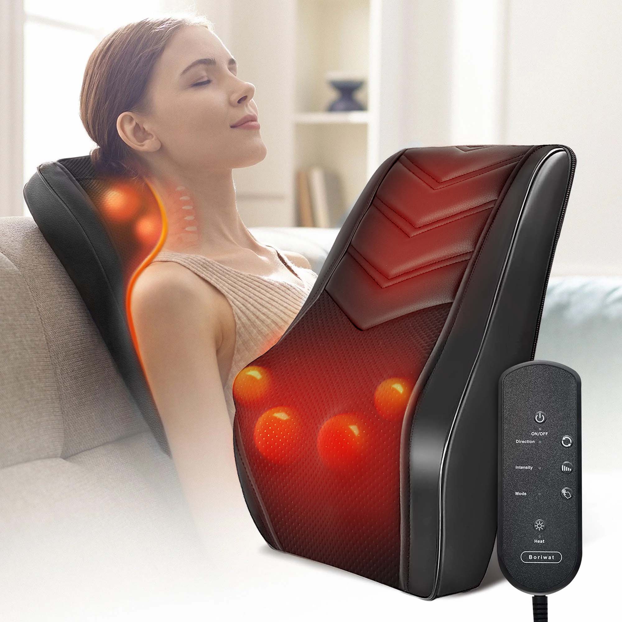 Neck & Back Massager with Heat — 3D Deep-Kneading Shiatsu Pillow, Black — Home Use & Gift for Mom & Dad