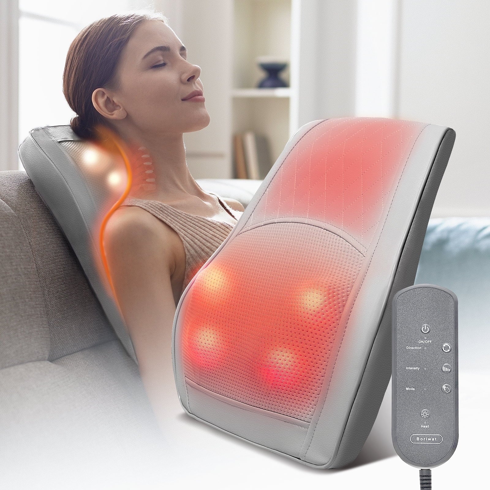 Neck & Back Massager with Heat — 3D Deep-Kneading Shiatsu Pillow, Gray— Gift for Mom & Dad