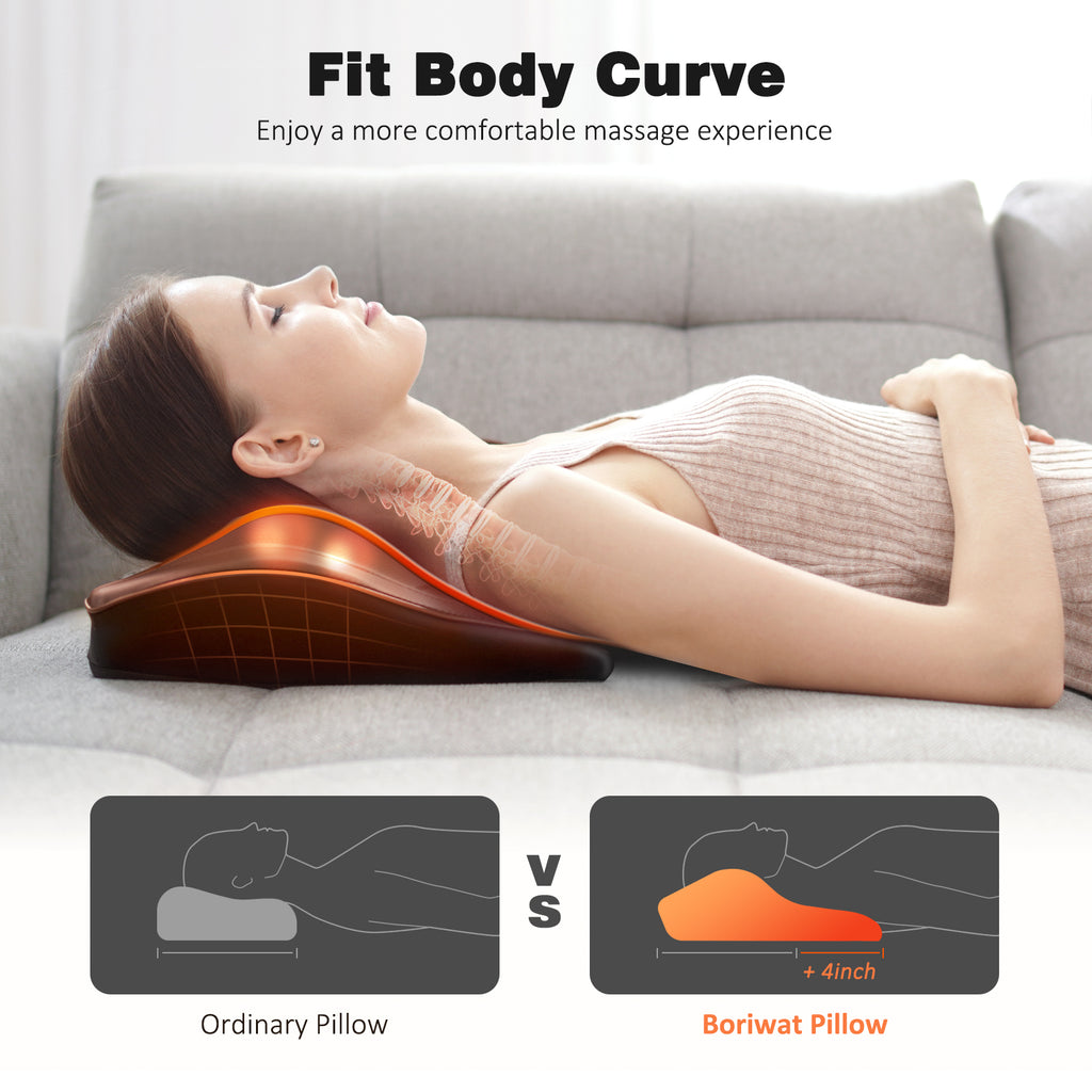 Neck & Back Massager with Heat — Shiatsu Deep-Kneading Massage Pillow, Brown— Gift for Women & Men