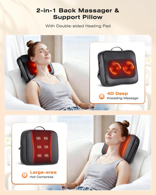 Back Massager for Deep Tissue with Heat - Shiatsu Kneading Back Massage for Chair, Neck Massagers Pad for Lower Back, Lumbar Support Pillow for Office Car