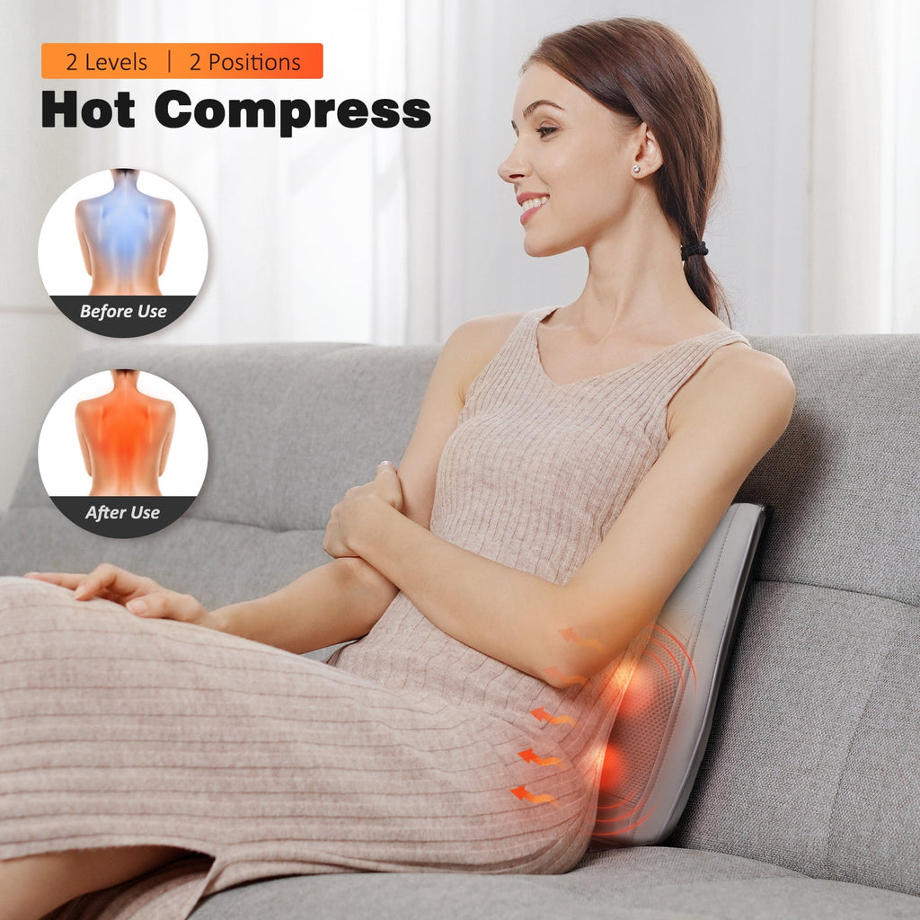 Neck & Back Massager with Heat — 3D Deep-Kneading Shiatsu Pillow, Gray— Gift for Mom & Dad