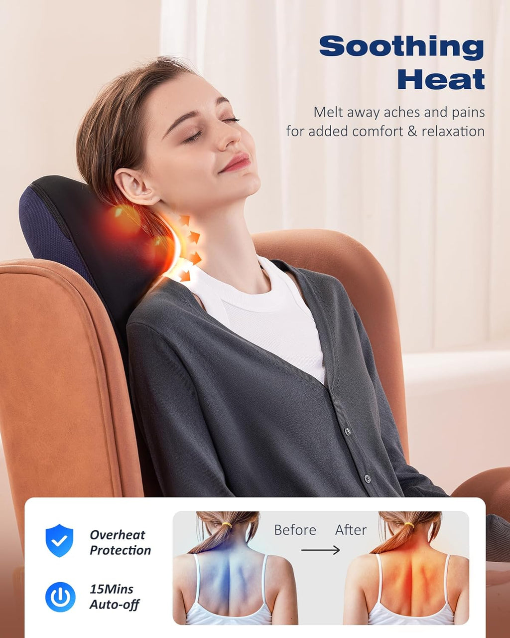Neck and Back Massager with Heat Deep Kneading Massage Pillow for Lower Back, Shoulder, Gifts for Women & Men