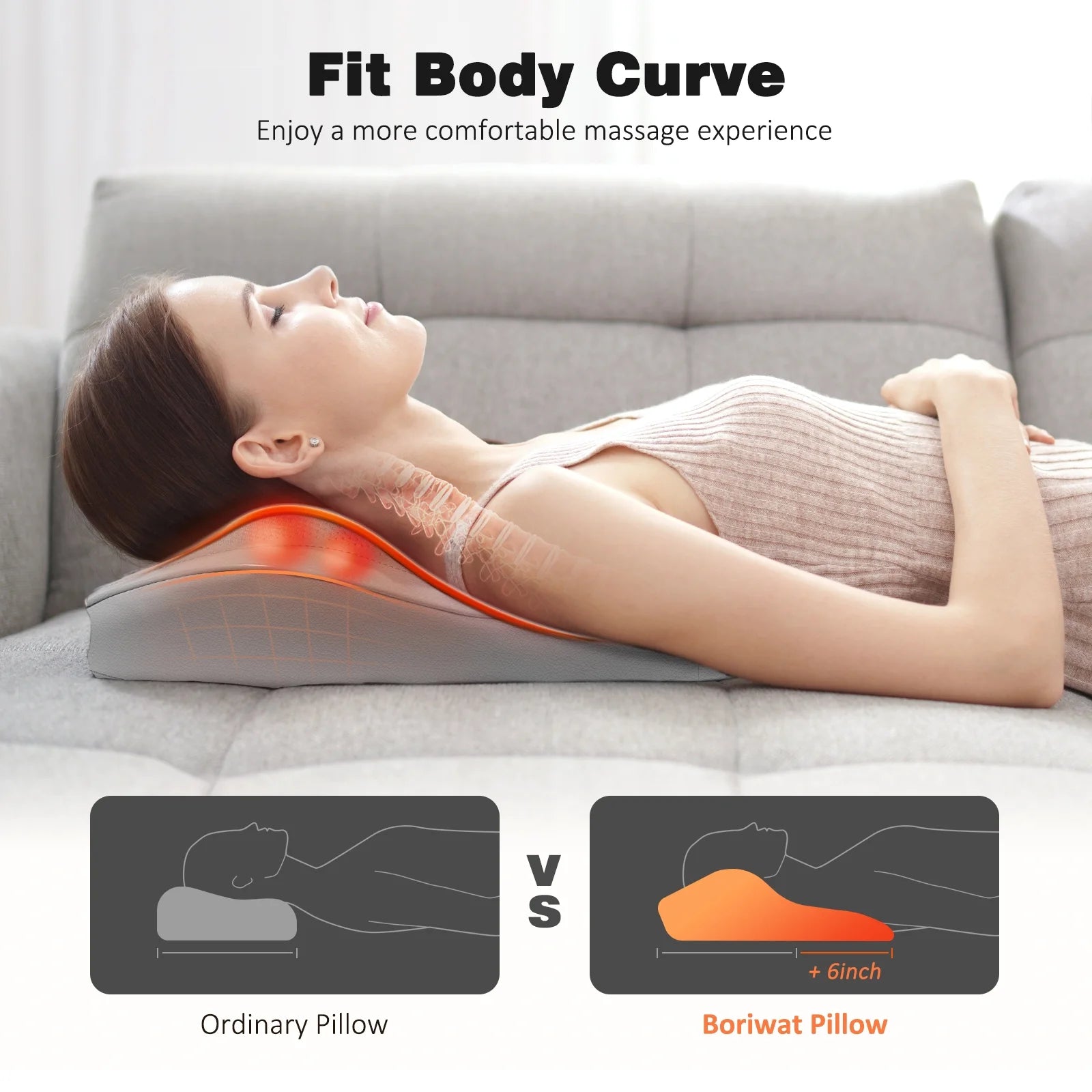 Neck & Back Massager with Heat — 3D Deep-Kneading Shiatsu Pillow, Gray— Gift for Mom & Dad