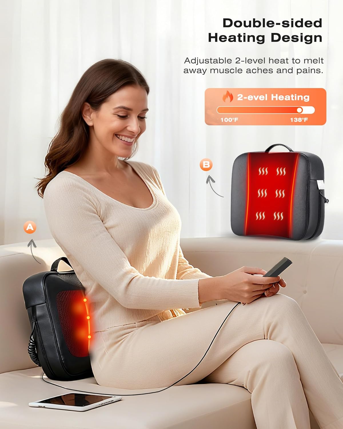 Back Massager for Deep Tissue with Heat - Shiatsu Kneading Back Massage for Chair, Neck Massagers Pad for Lower Back, Lumbar Support Pillow for Office Car