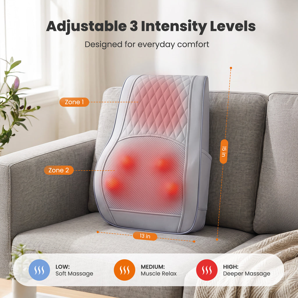 COSYSKY Neck and Back Massager with Heat — 3D Deep-Kneading Shiatsu Pillow, Gray— Gift for Mom & Dad