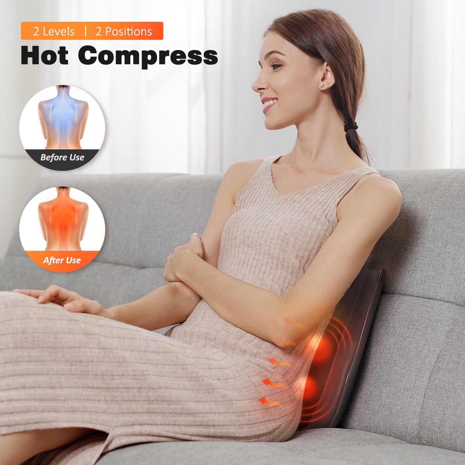 Neck & Back Massager with Heat — Shiatsu Deep-Kneading Massage Pillow, Brown— Gift for Women & Men