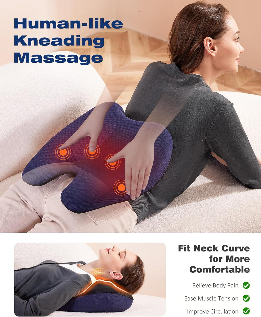 Neck and Back Massager with Heat Deep Kneading Massage Pillow for Lower Back, Shoulder, Gifts for Women & Men