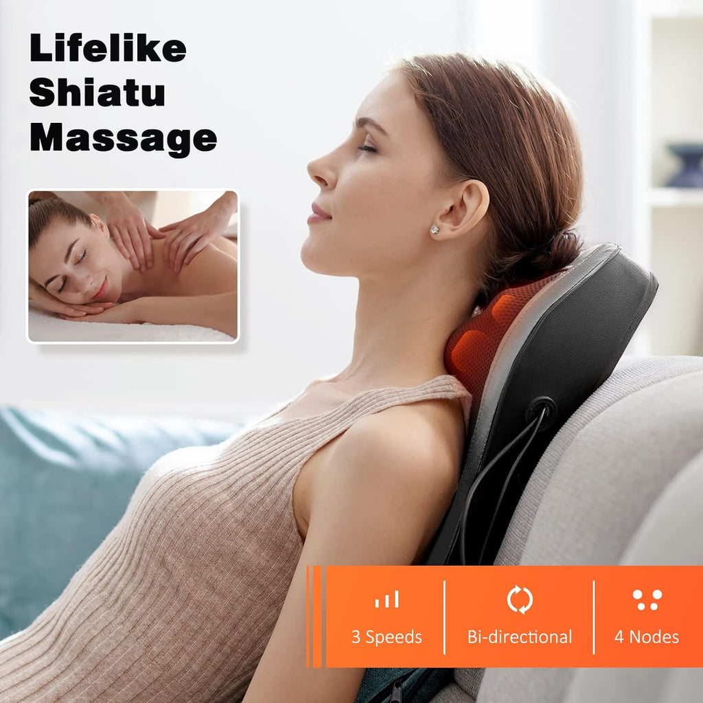 COSYSKY Back and Neck Massager with Heat - 3D Kneading Massage Pillow for Neck, Shoulder, Leg Pain Relief, Dark Gray, Gifts for Men, Women