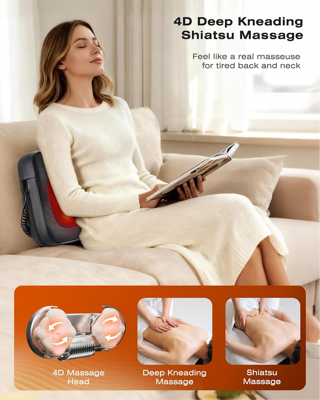 Back Massager for Deep Tissue with Heat - Shiatsu Kneading Back Massage for Chair, Neck Massagers Pad for Lower Back, Lumbar Support Pillow for Office Car