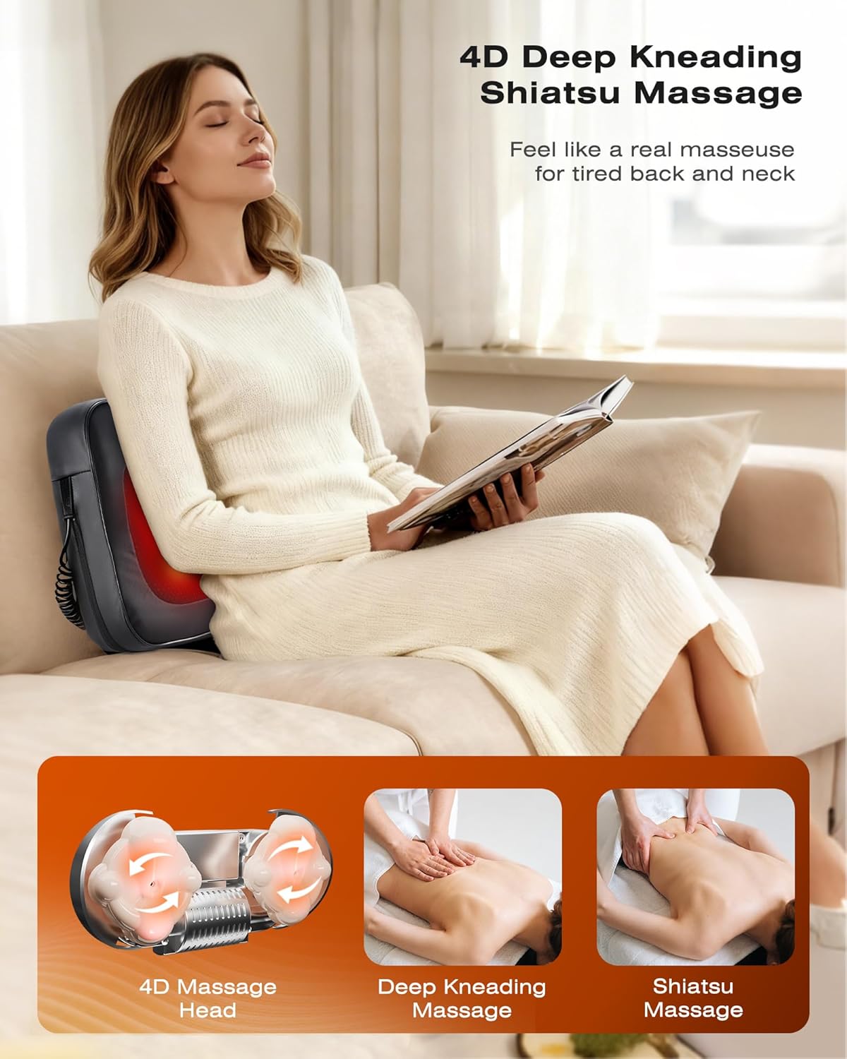 Back Massager for Deep Tissue with Heat - Shiatsu Kneading Back Massage for Chair, Neck Massagers Pad for Lower Back, Lumbar Support Pillow for Office Car
