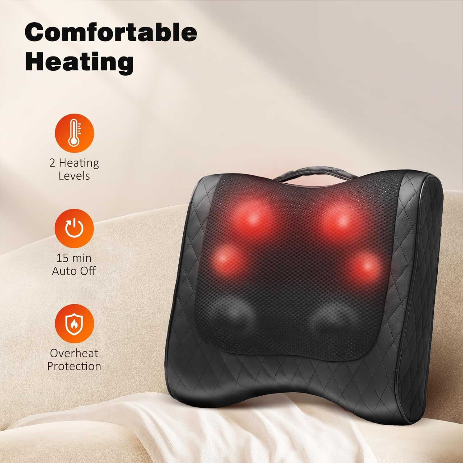 Shiatsu Back Massager with Heat Neck Massager for Deep Tissue, Up and Down Rolling Massage Heated Lower Back Massager for Office Home Car