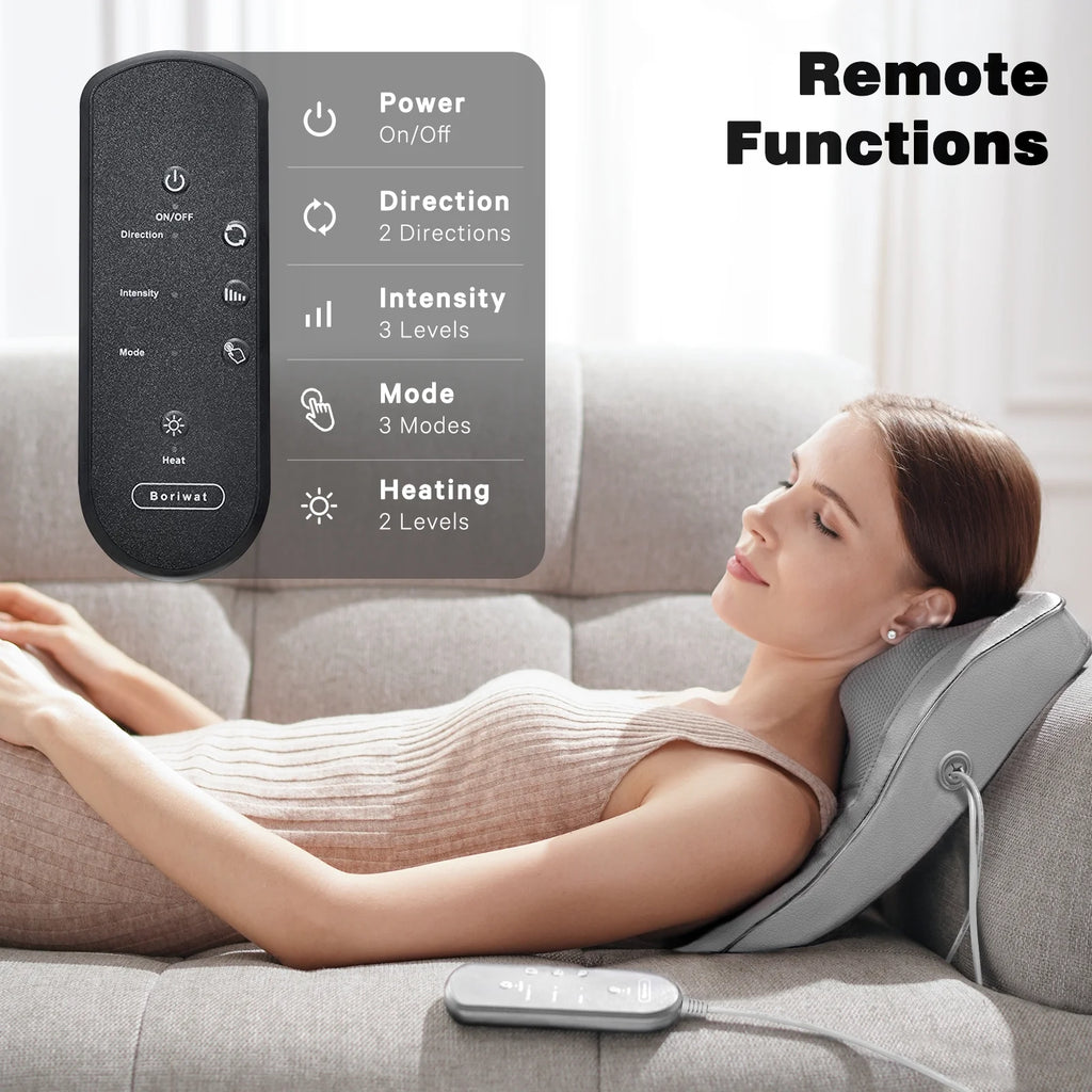 Neck & Back Massager with Heat — 3D Deep-Kneading Shiatsu Pillow, Gray— Gift for Mom & Dad