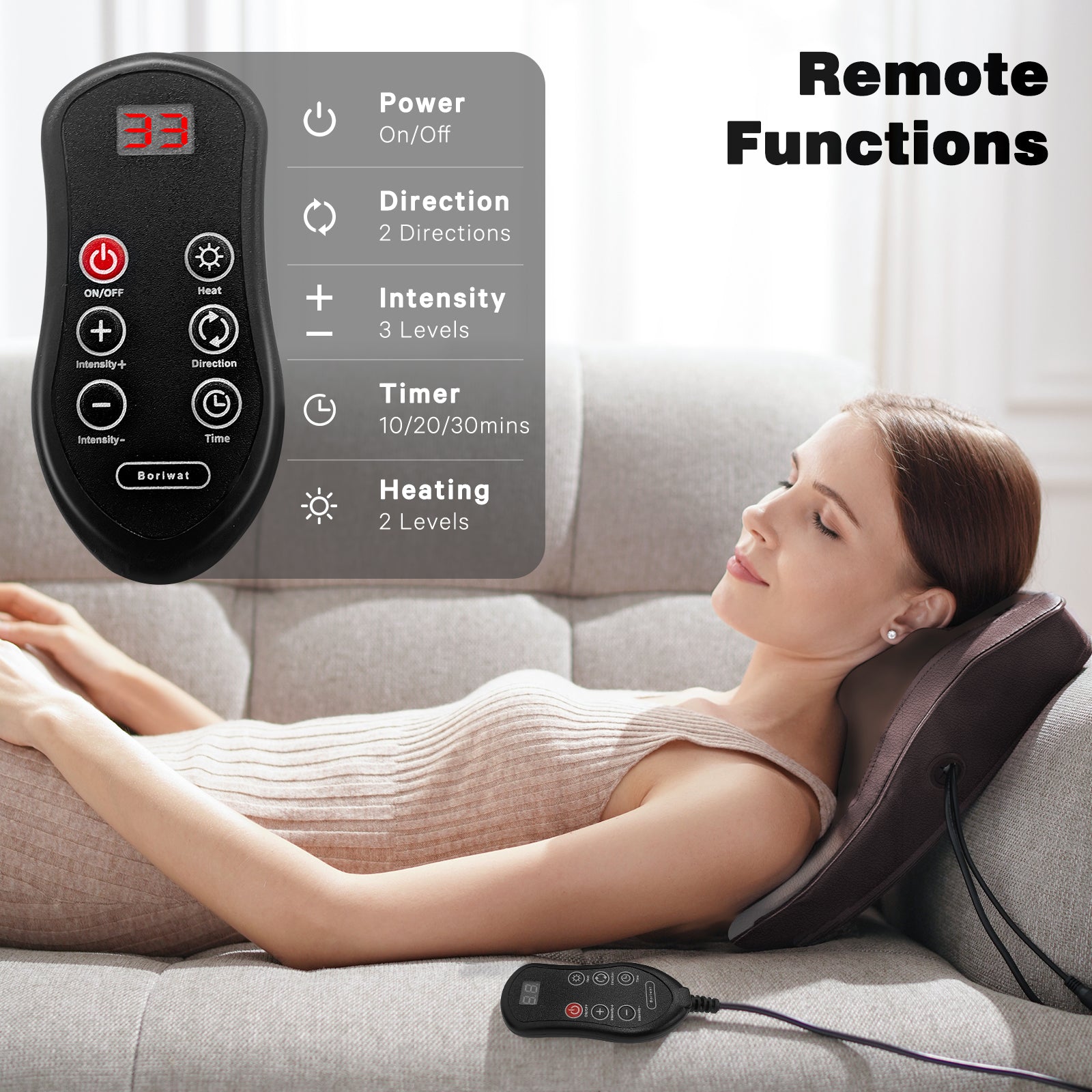 Neck & Back Massager with Heat — Shiatsu Deep-Kneading Massage Pillow, Brown— Gift for Women & Men