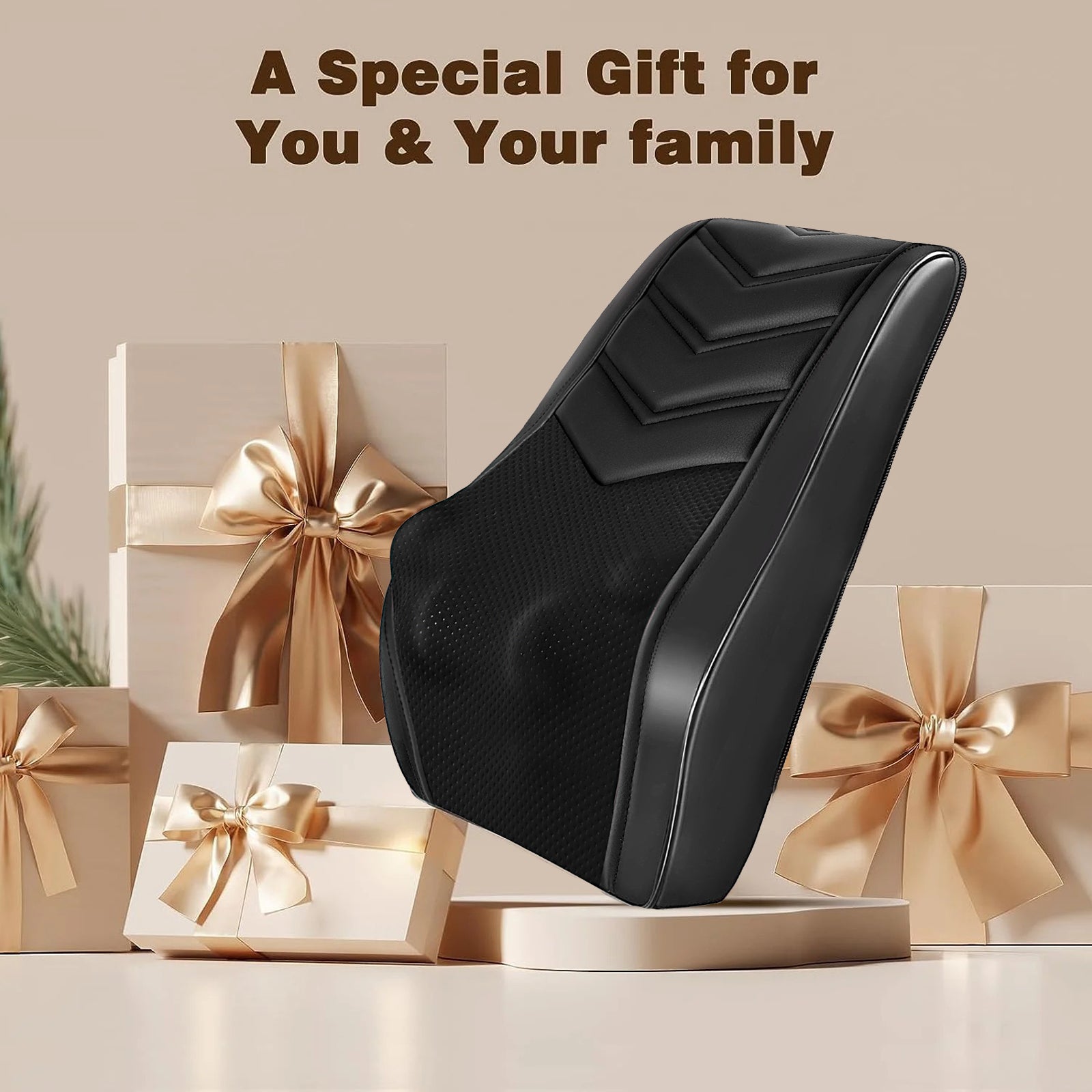 Neck & Back Massager with Heat — 3D Deep-Kneading Shiatsu Pillow, Black — Home Use & Gift for Mom & Dad