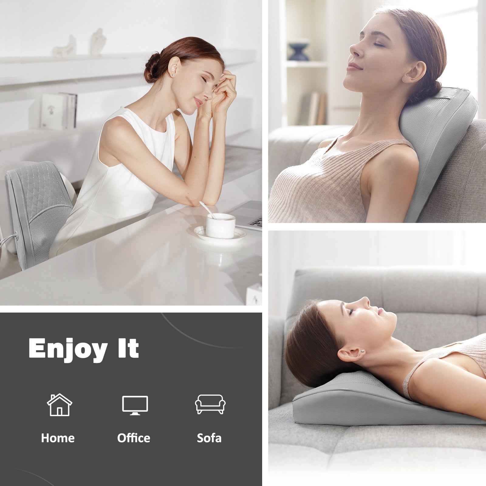 Neck & Back Massager with Heat — 3D Deep-Kneading Shiatsu Pillow, Gray— Gift for Mom & Dad