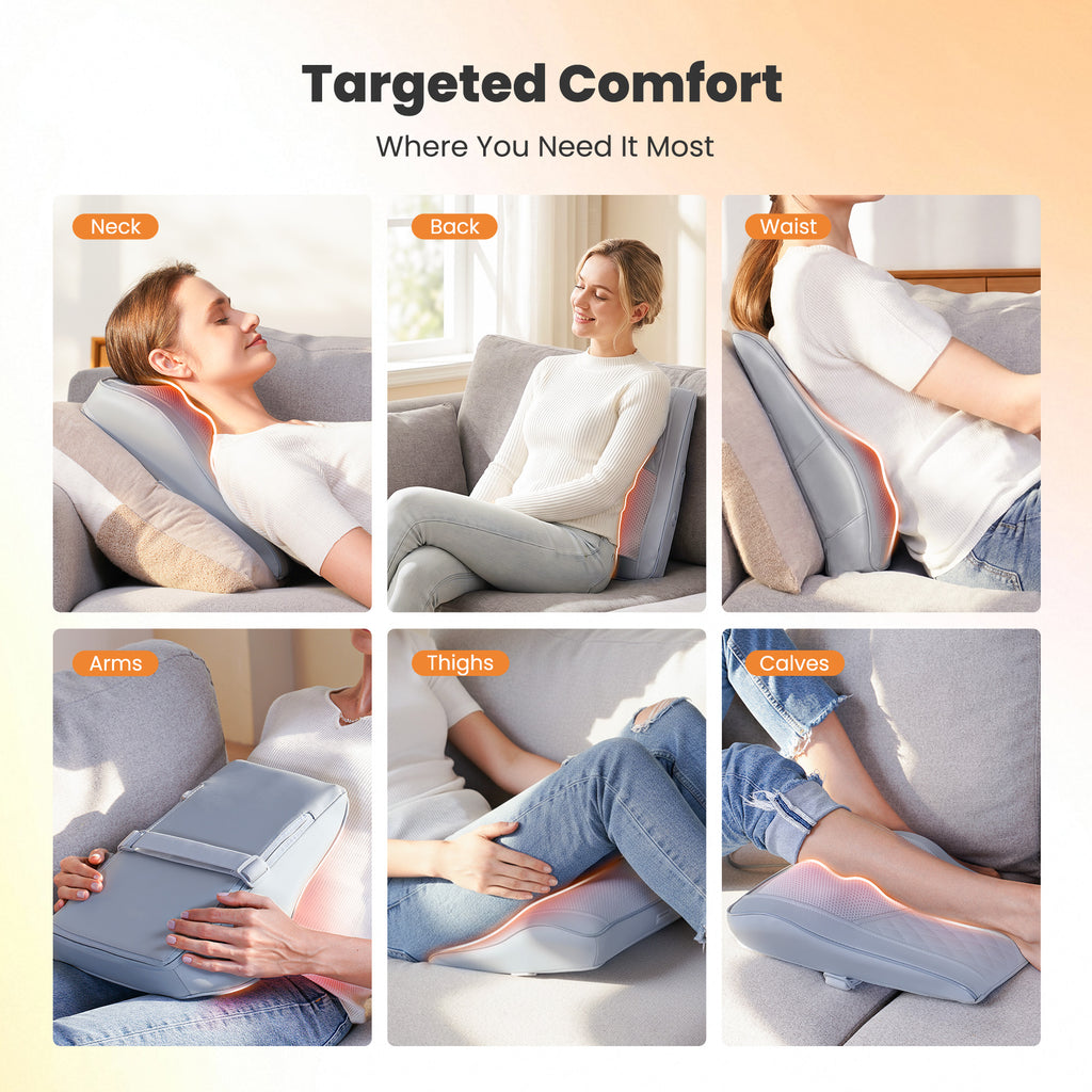 COSYSKY Neck and Back Massager with Heat — 3D Deep-Kneading Shiatsu Pillow, Gray— Gift for Mom & Dad