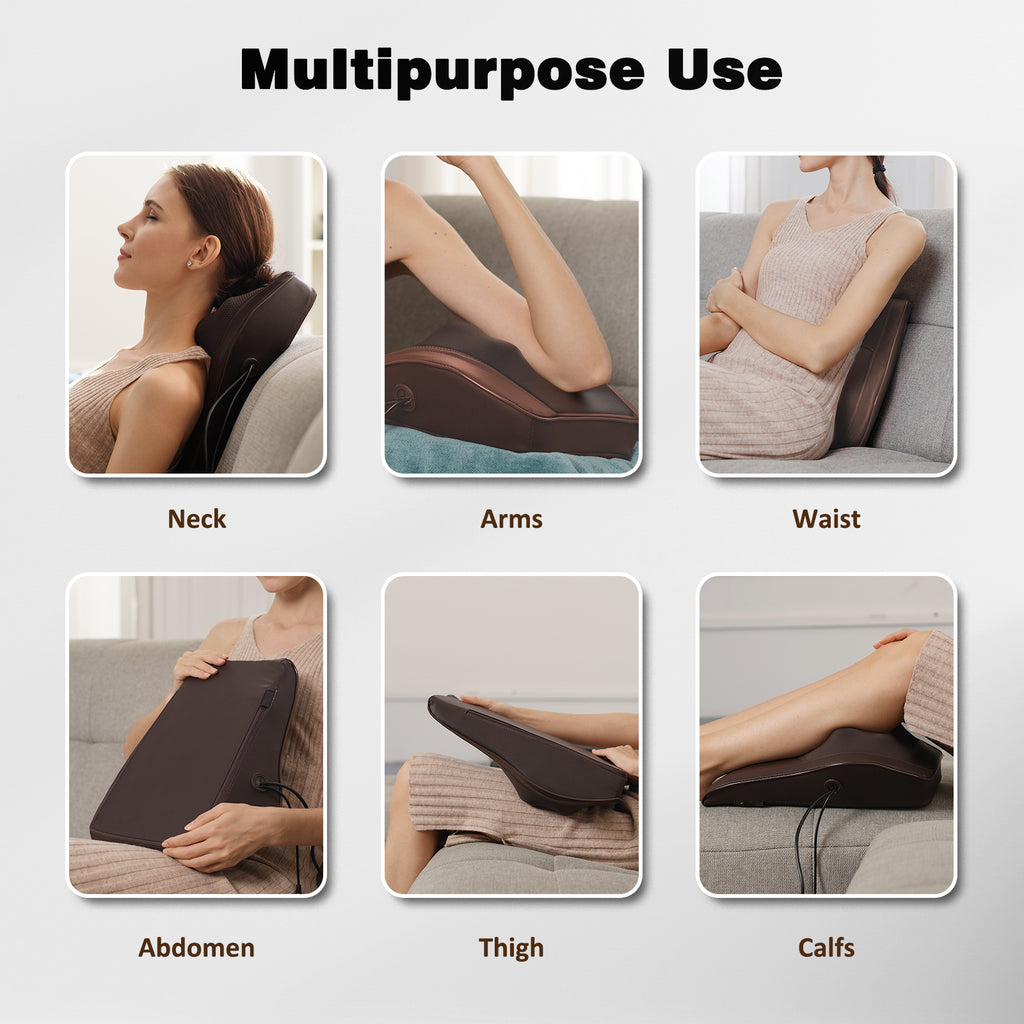 Neck & Back Massager with Heat — Shiatsu Deep-Kneading Massage Pillow, Brown— Gift for Women & Men