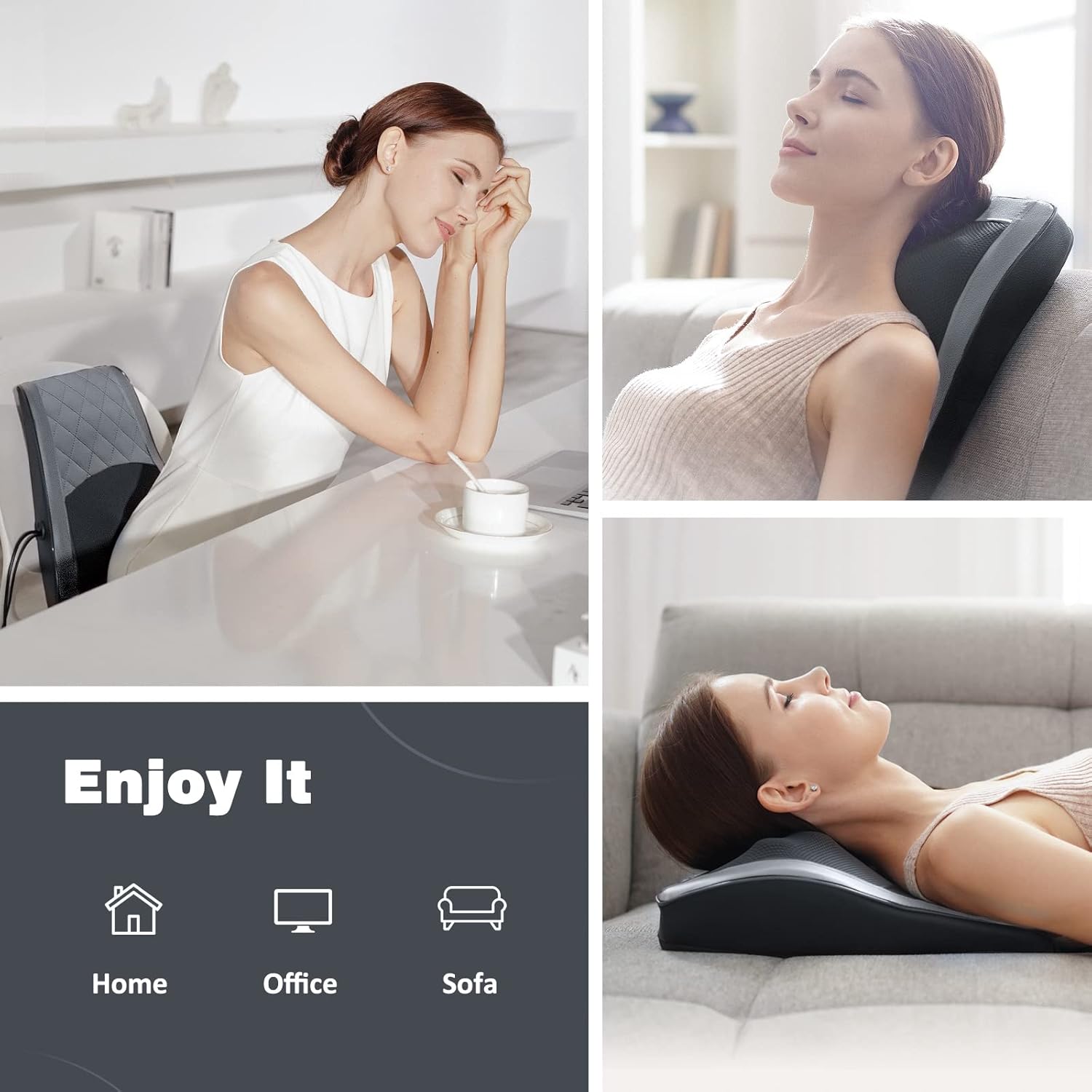 COSYSKY Back and Neck Massager with Heat - 3D Kneading Massage Pillow for Neck, Shoulder, Leg Pain Relief, Dark Gray, Gifts for Men, Women