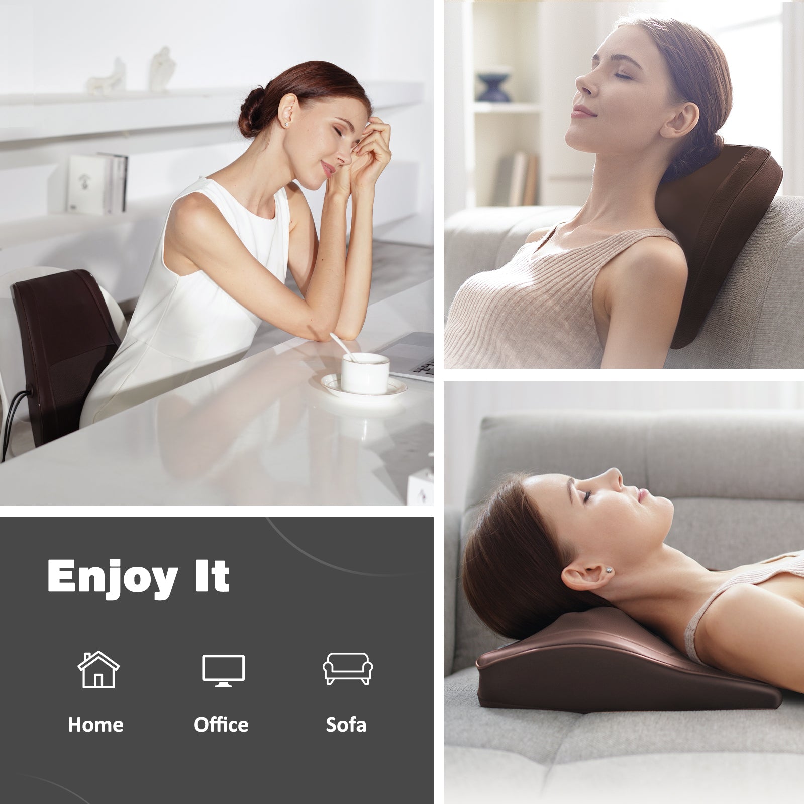 Neck & Back Massager with Heat — Shiatsu Deep-Kneading Massage Pillow, Brown— Gift for Women & Men