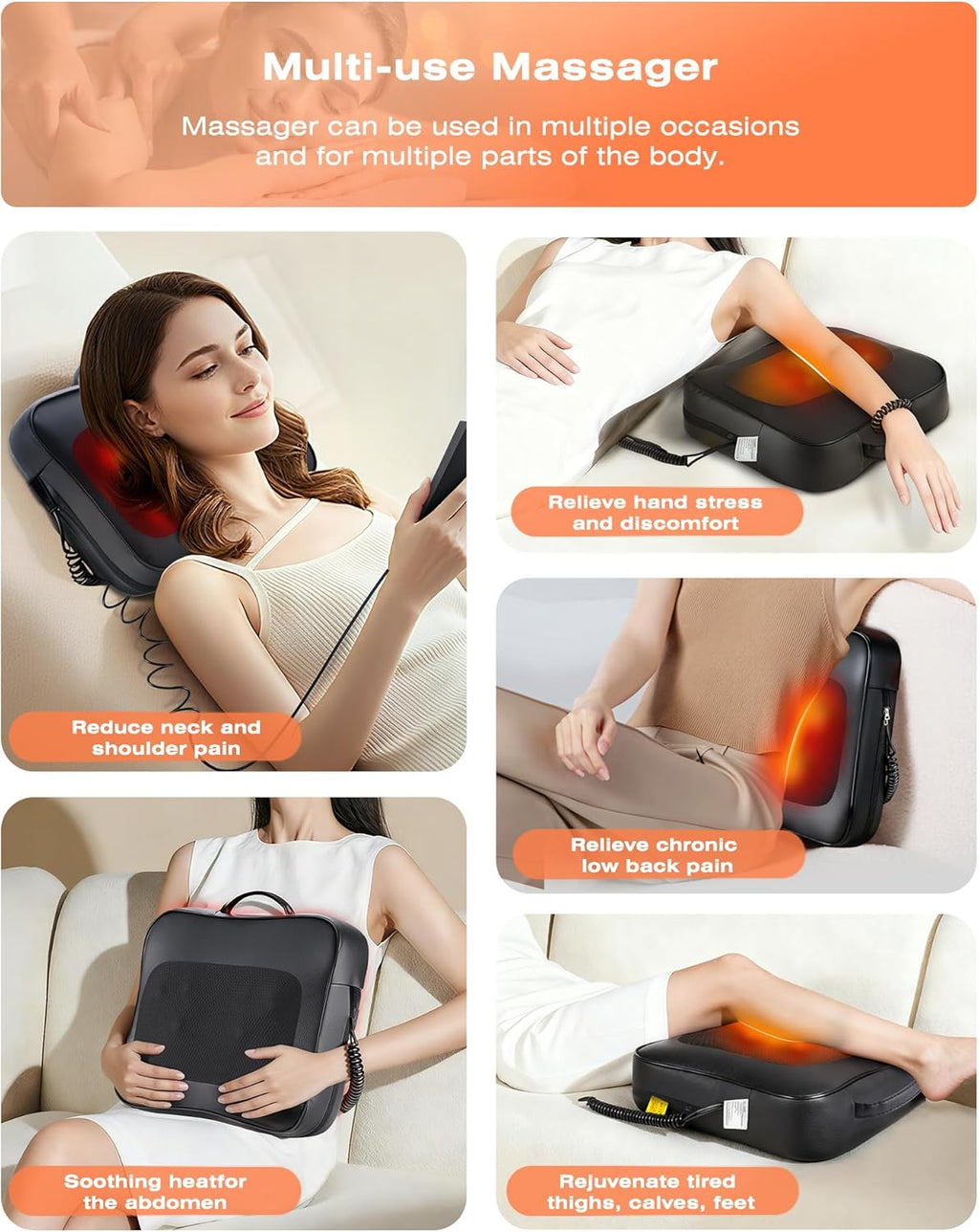 Back Massager for Deep Tissue with Heat - Shiatsu Kneading Back Massage for Chair, Neck Massagers Pad for Lower Back, Lumbar Support Pillow for Office Car