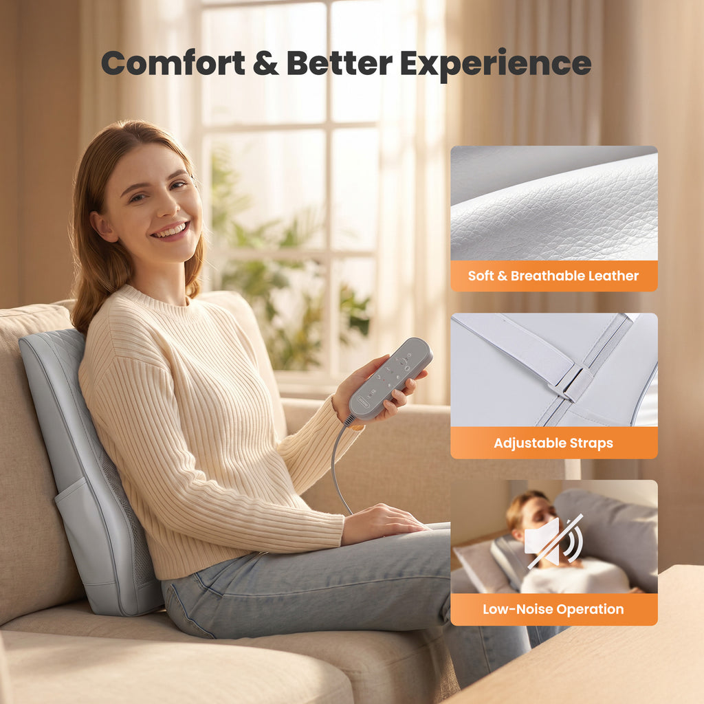 COSYSKY Neck and Back Massager with Heat — 3D Deep-Kneading Shiatsu Pillow, Gray— Gift for Mom & Dad