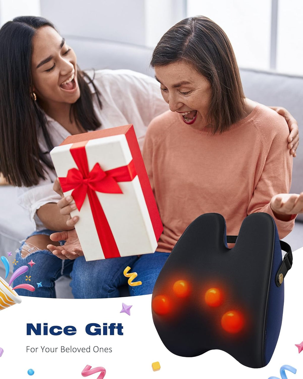 Neck and Back Massager with Heat Deep Kneading Massage Pillow for Lower Back, Shoulder, Gifts for Women & Men