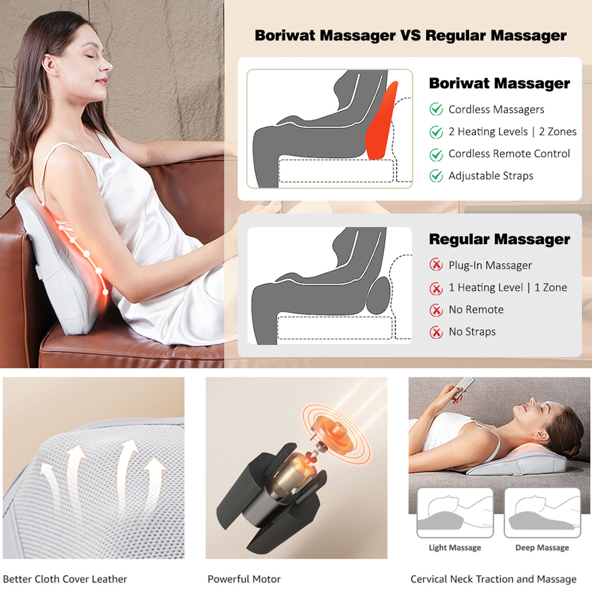 Neck & Back Massager with Heat — 3D Deep-Kneading Shiatsu Pillow, Gray— Gift for Mom & Dad